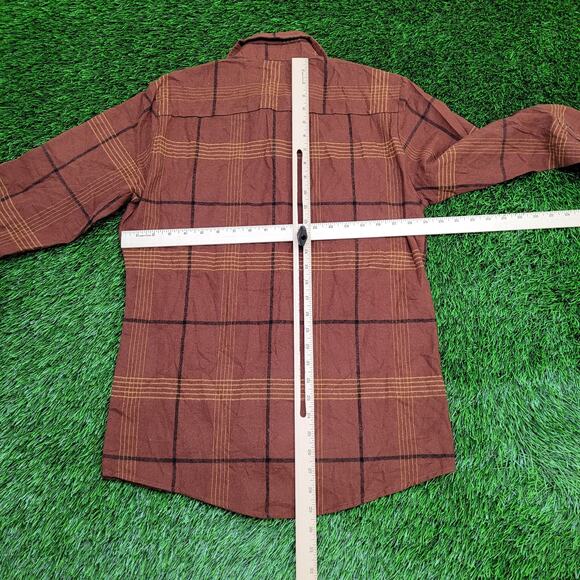 Vintage 90s Western Plaid Button Shirt Small 19x29 Brown - Picture 4 of 11